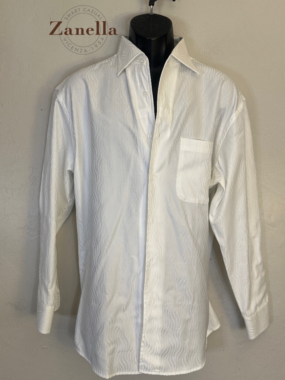 Zanella Textured Long Sleeve Shirt 16.5 L Gently worn Made in Italy 100% cotton